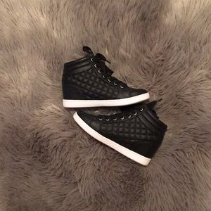 G by Guess black platform wedged shoes